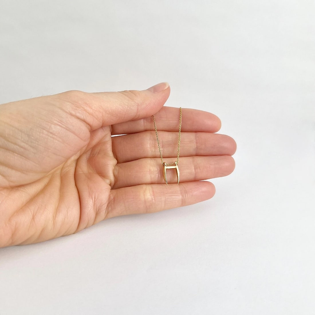 Saber Tooth Pendant Necklace 14K Yellow Gold, 16 Inches - 4