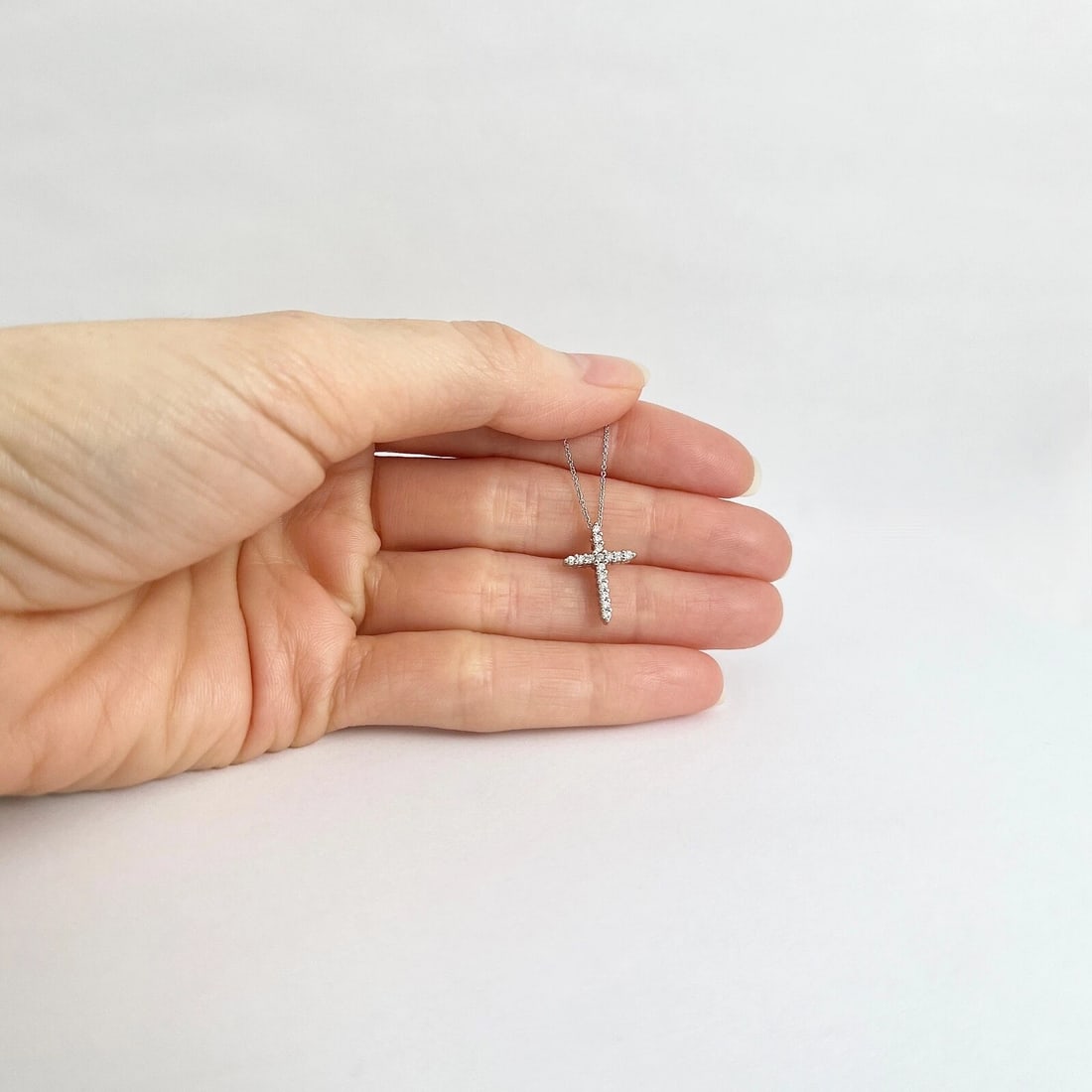 Small Diamond Cross Religious Pendant Necklace 14K White Gold .16 CTW - 3