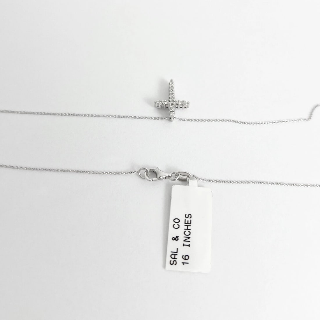 Small Diamond Cross Religious Pendant Necklace 14K White Gold .16 CTW - 6