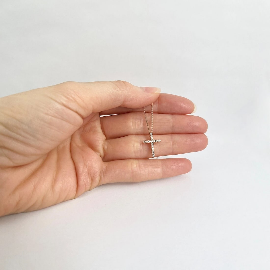 Small Diamond Cross Religious Pendant Necklace 14K Rose Gold .16 CTW - 3