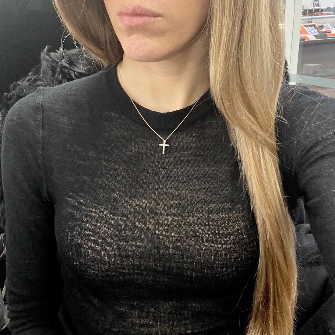 Small Diamond Cross Religious Pendant Necklace 14K Rose Gold .16 CTW - 4