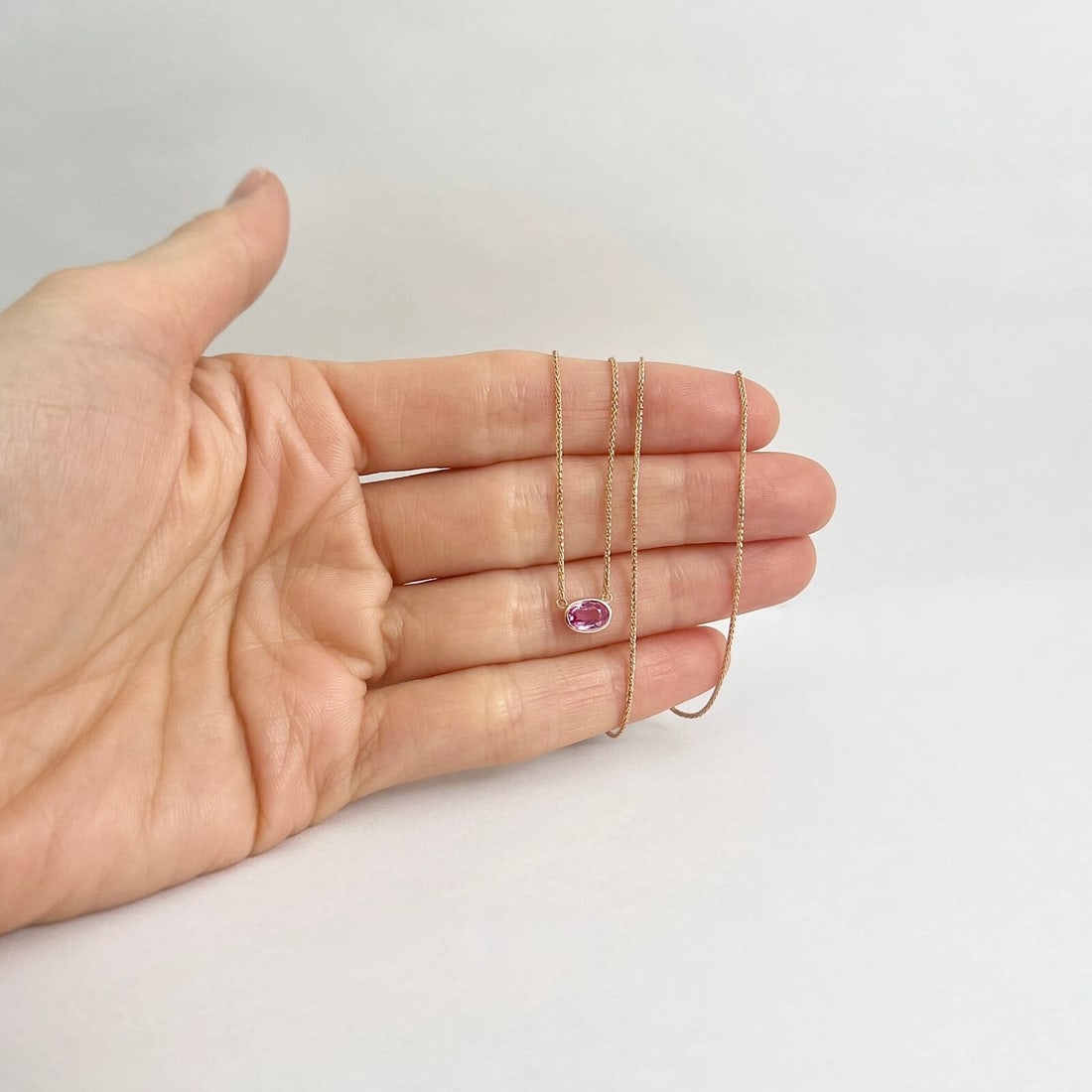 Oval Pink Sapphire Gemstone Solitaire Pendant Necklace 14K Rose Gold .66 CT - 2
