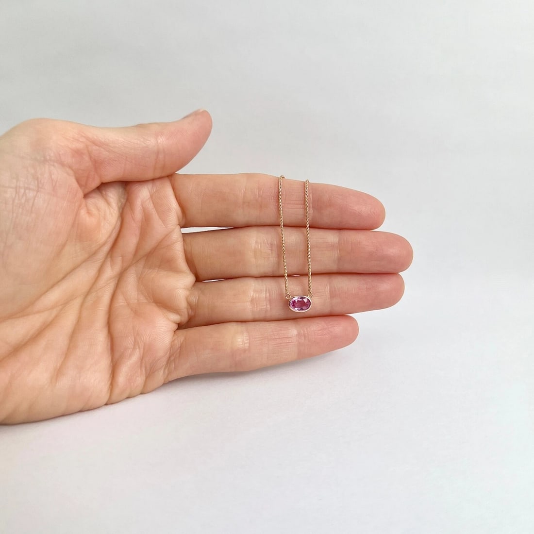 Oval Pink Sapphire Gemstone Solitaire Pendant Necklace 14K Rose Gold .66 CT - 3