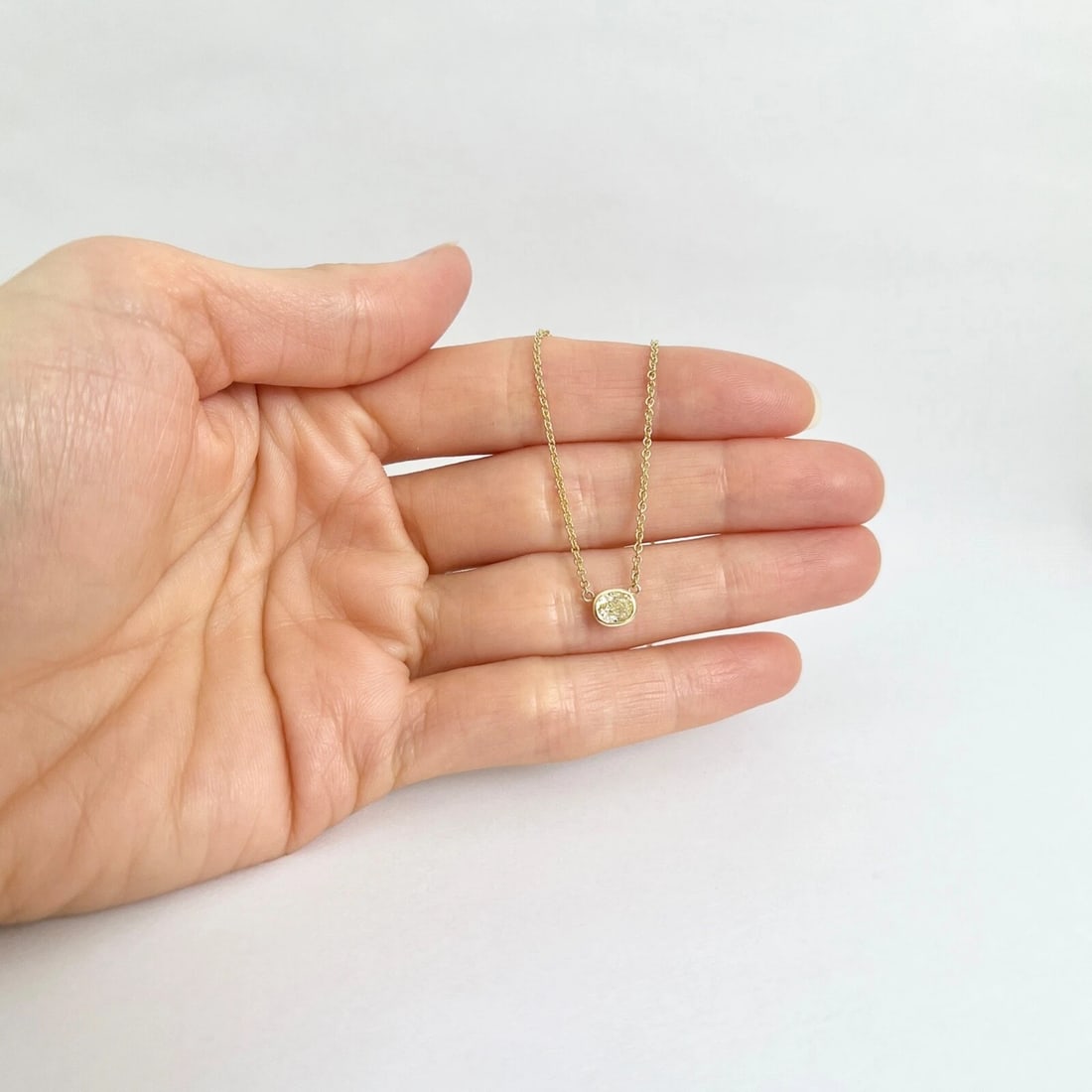 Fancy Yellow Oval Diamond Solitaire Pendant Necklace 14K Yellow Gold, .46 CT - 3