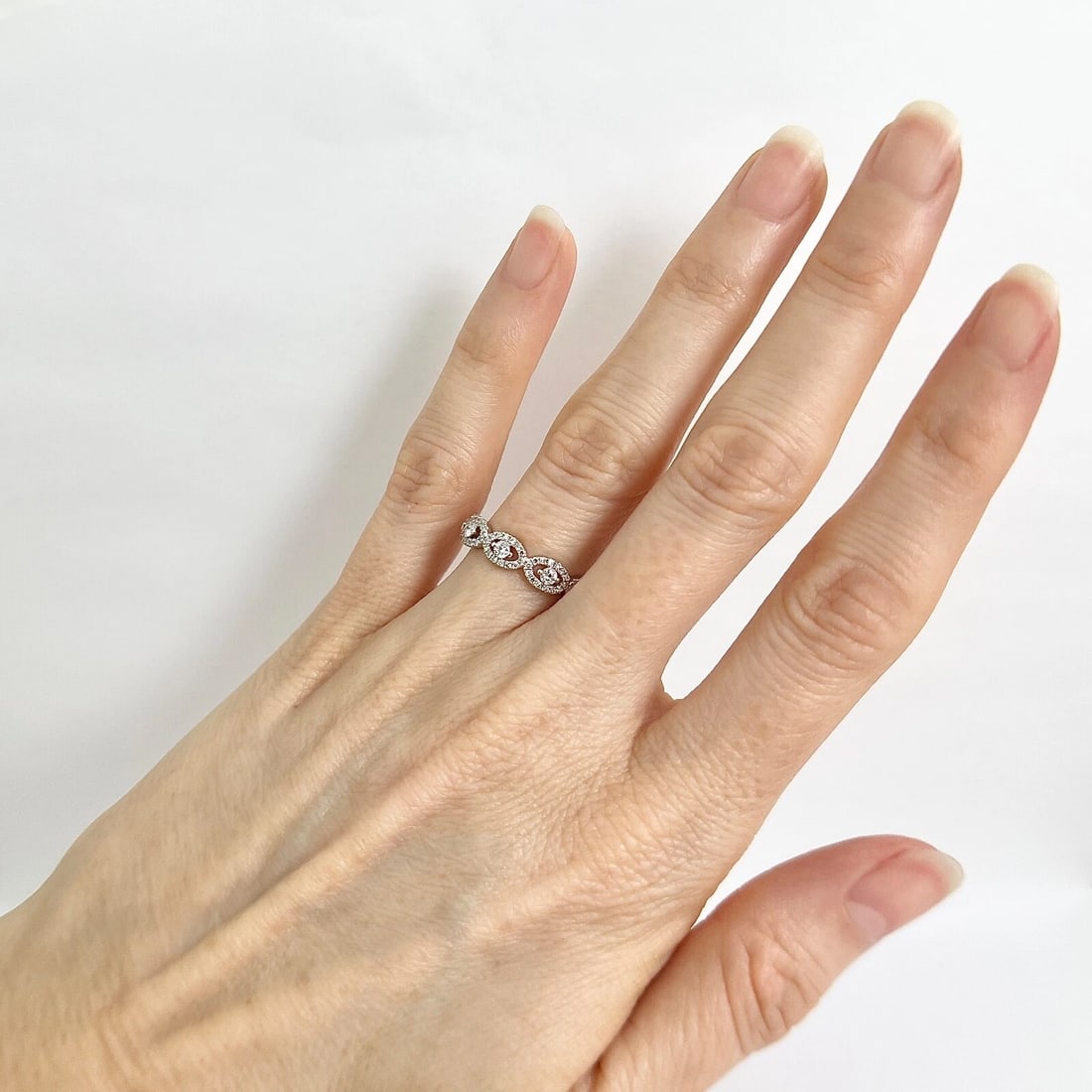 Open Oval Halo Diamond Statement Ring Band 14K White Gold, .46 CTW - 4