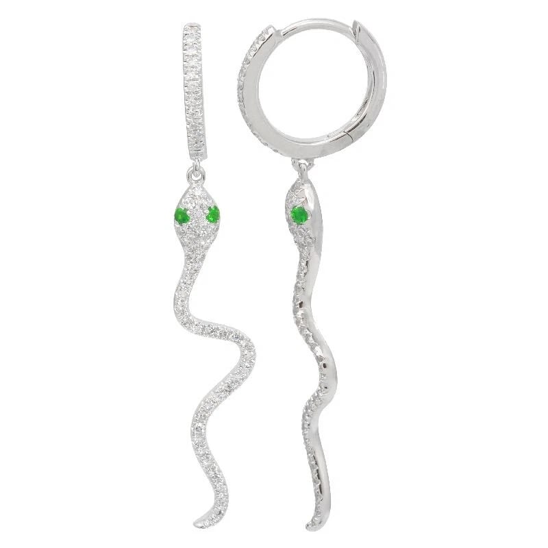 Pave Diamond Emerald Eye Snake Dangle Drop Earrings 14K White Gold .40 CTW: Title: Pave Diamond Emerald Eye Snake Dangle Drop Earrings 14K White Gold .40 CTW Description: Pave Diamond Emerald Eye Snake Dangle Drop Earrings 14K White Gold .40 CTW These are awesome earrings! Pl