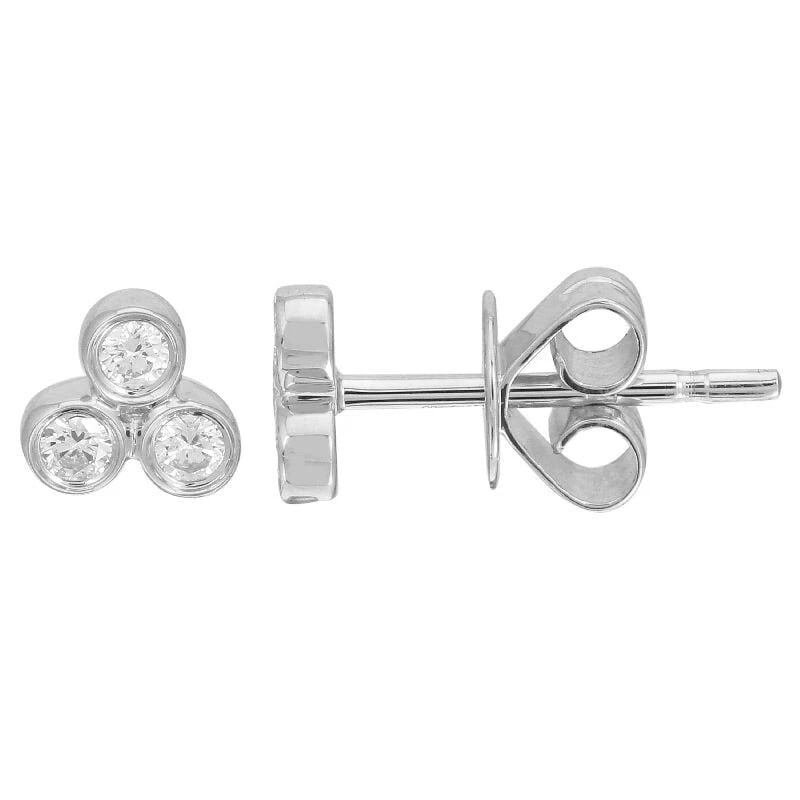 Round 3-Stone Diamond Bezel Cluster Stud Earrings 14K White Gold .20 CTW (1 of 4)