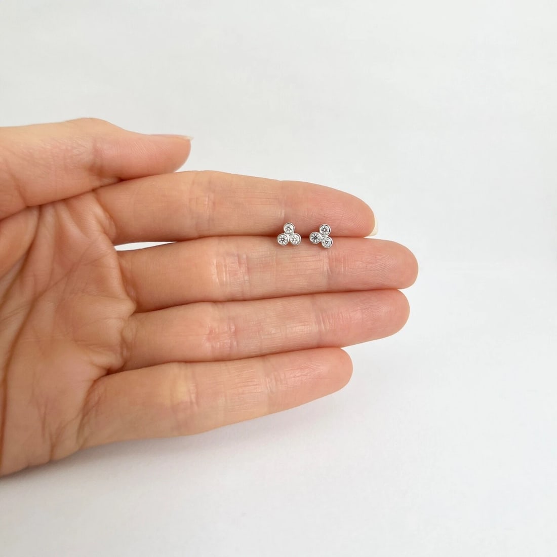 Round 3-Stone Diamond Bezel Cluster Stud Earrings 14K White Gold .20 CTW - 2