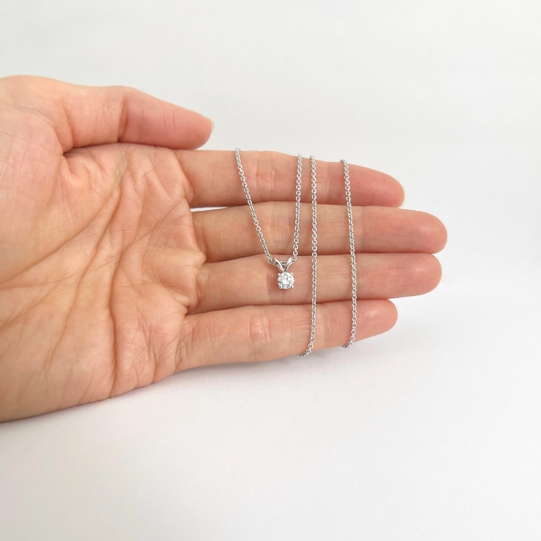 Round Solitaire Diamond Pendant Necklace 14K White Gold .27 CT - 2