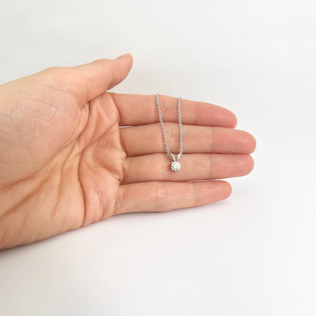 Round Solitaire Diamond Pendant Necklace 14K White Gold .27 CT - 3