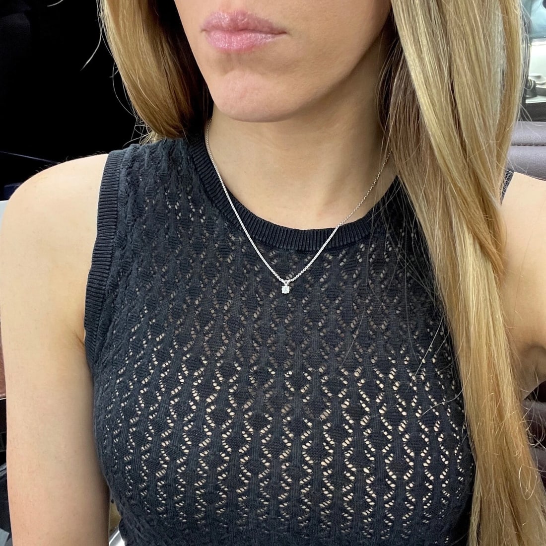 Round Solitaire Diamond Pendant Necklace 14K White Gold .27 CT - 4