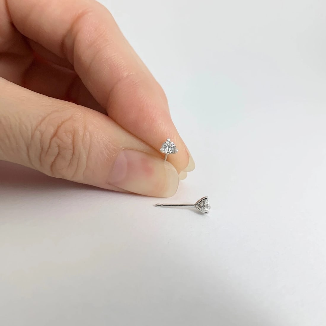 Round Diamond Stud Earrings 14K White Gold 3-Prong Martini, .25 CTW - 3