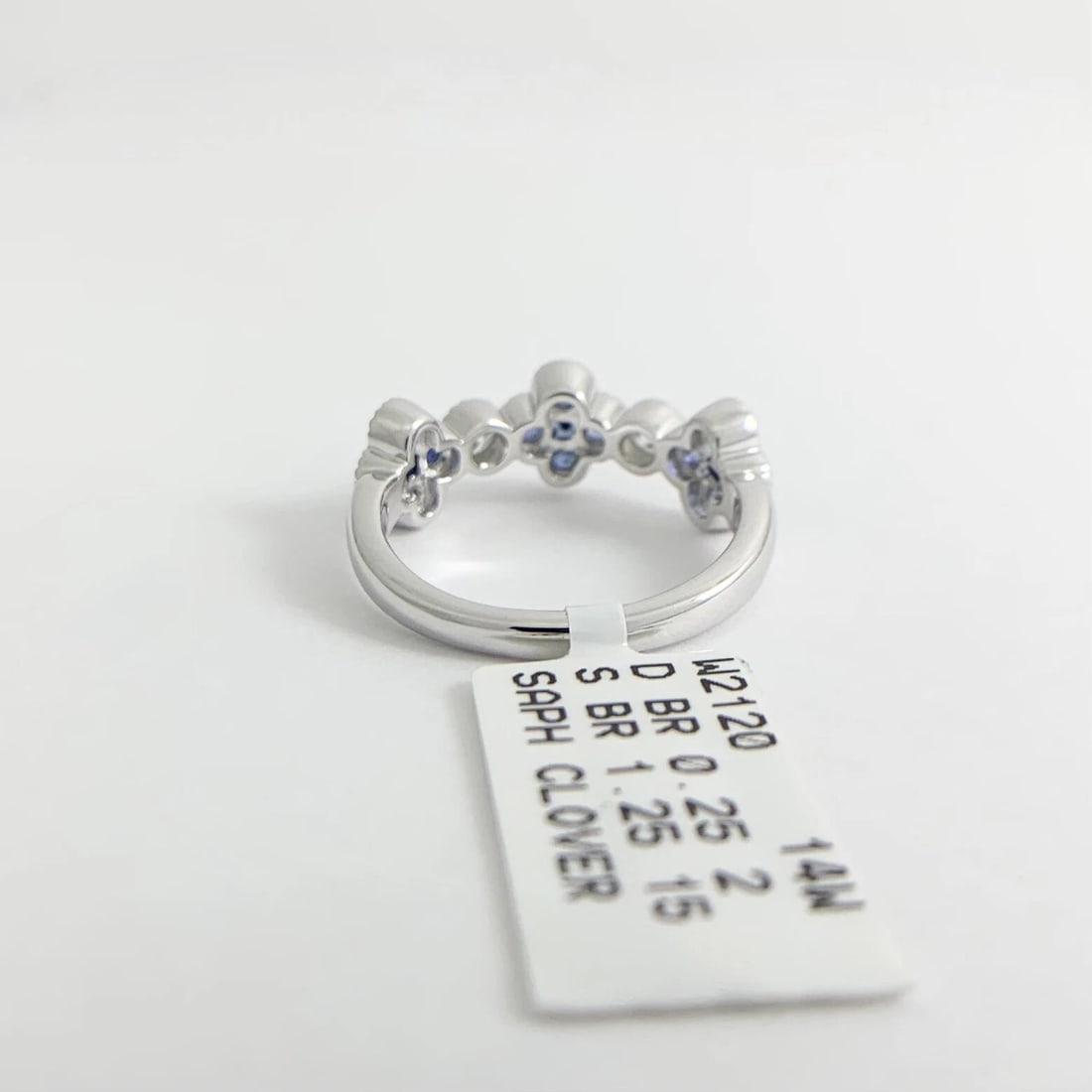 Cluster Blue Sapphire Clover Diamond Gemstone Band Ring 14K White Gold, 1.50 CTW - 9