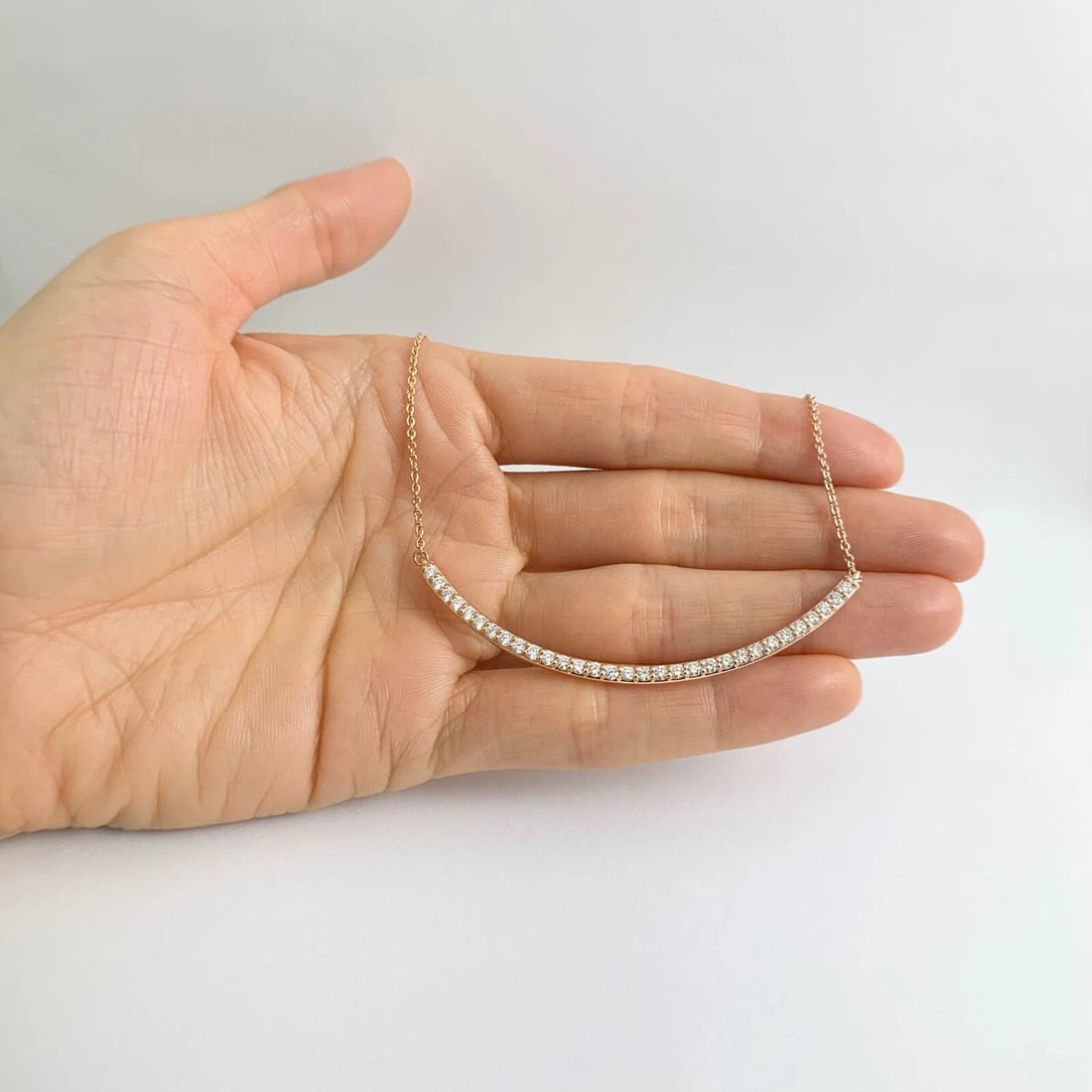 Large Curved Diamond Bar Smile Pendant Necklace 14K Rose Gold, 1.02 CTW - 2