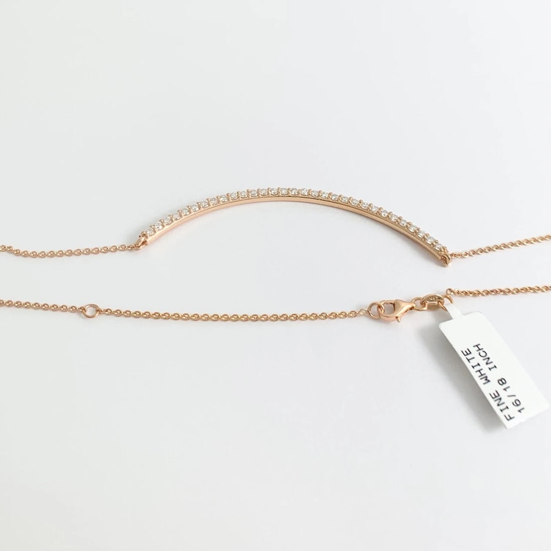 Large Curved Diamond Bar Smile Pendant Necklace 14K Rose Gold, 1.02 CTW - 7