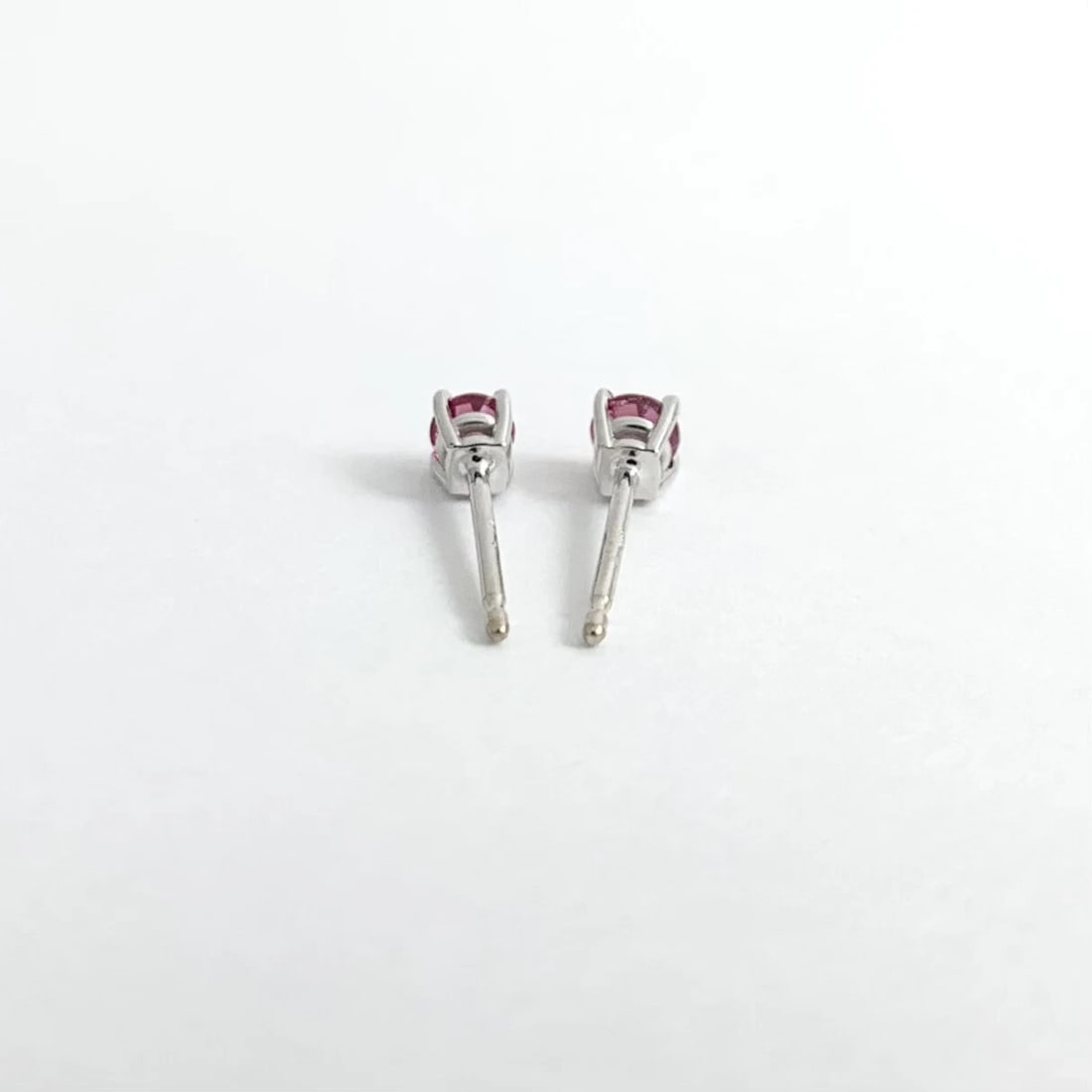 Small Round Pink Tourmaline Gemstone Stud Earrings 14K White Gold .25 CTW .58 Gr - 7