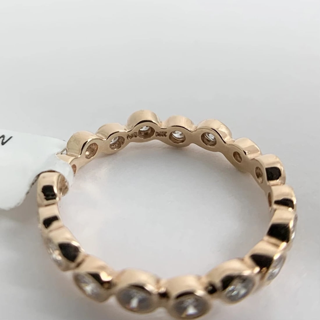 Round Bezel Diamond Eternity Ring Wedding Band 14K Pink Rose Gold, Size 6.75 - 8