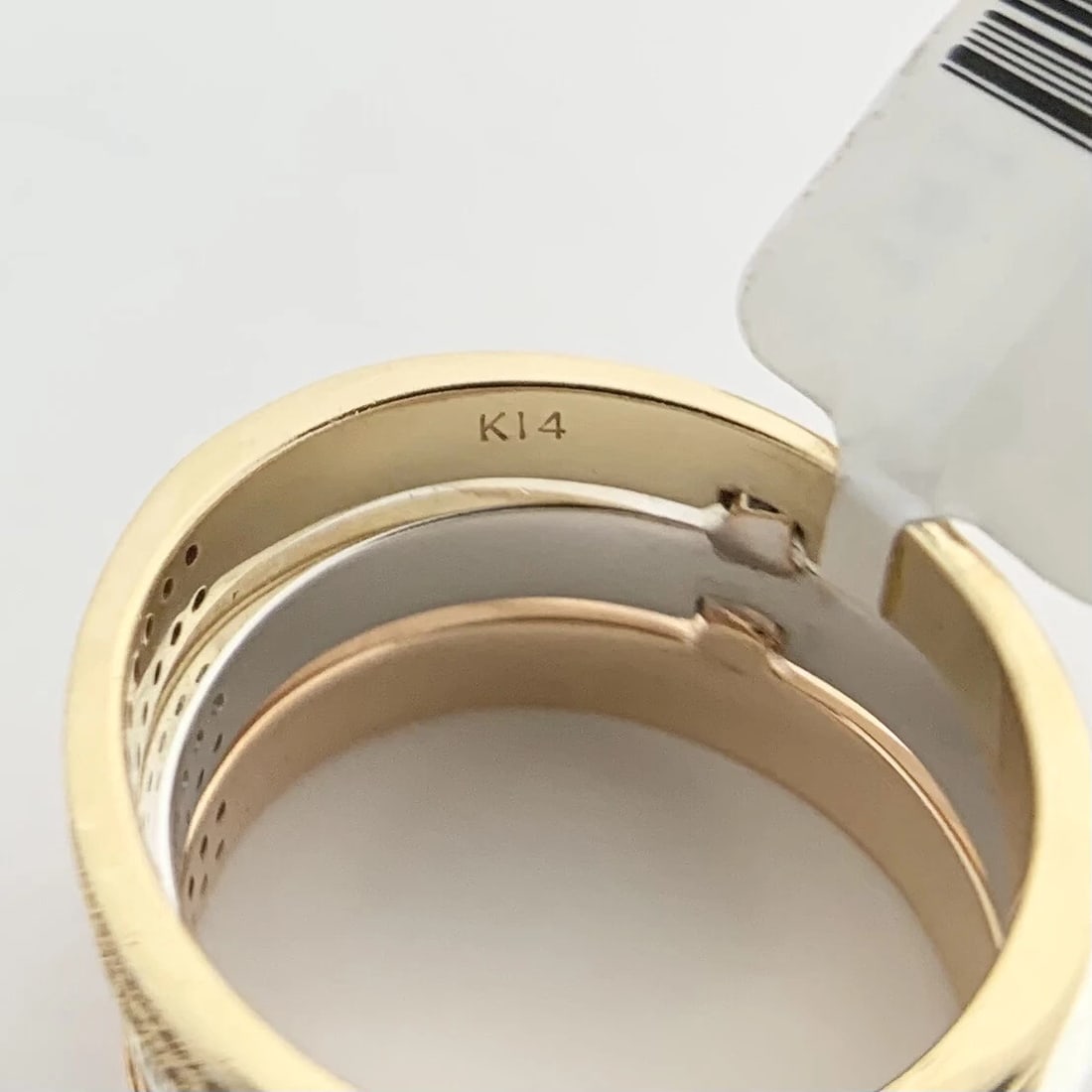 Wide Tri-Color Stacked Diamond Ring Set 14K Yellow White Pink Rose Gold, Size 7 - 9