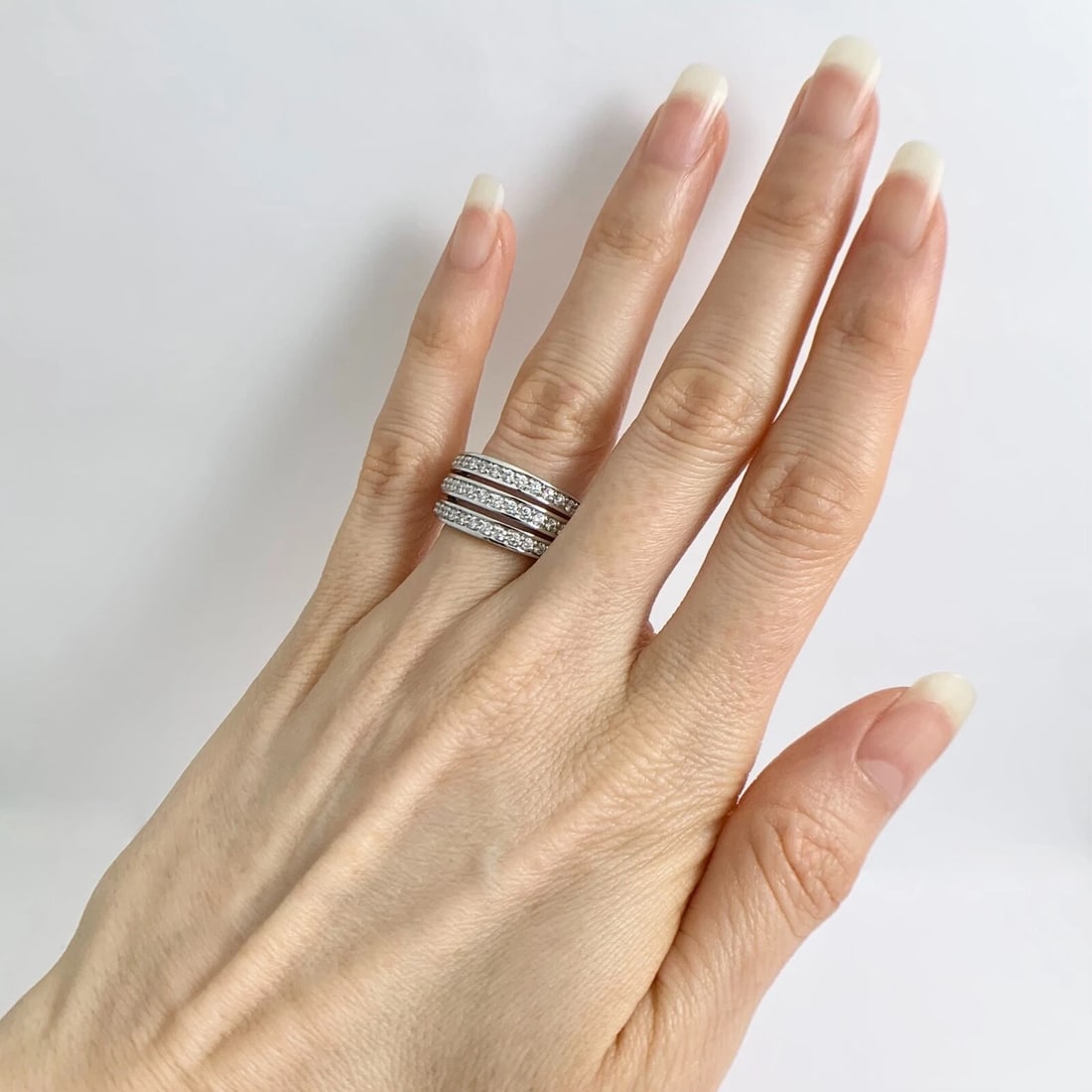 Wide 3-Row Round Diamond Ring Statement Band 14K White Gold, .66 CTW - 4