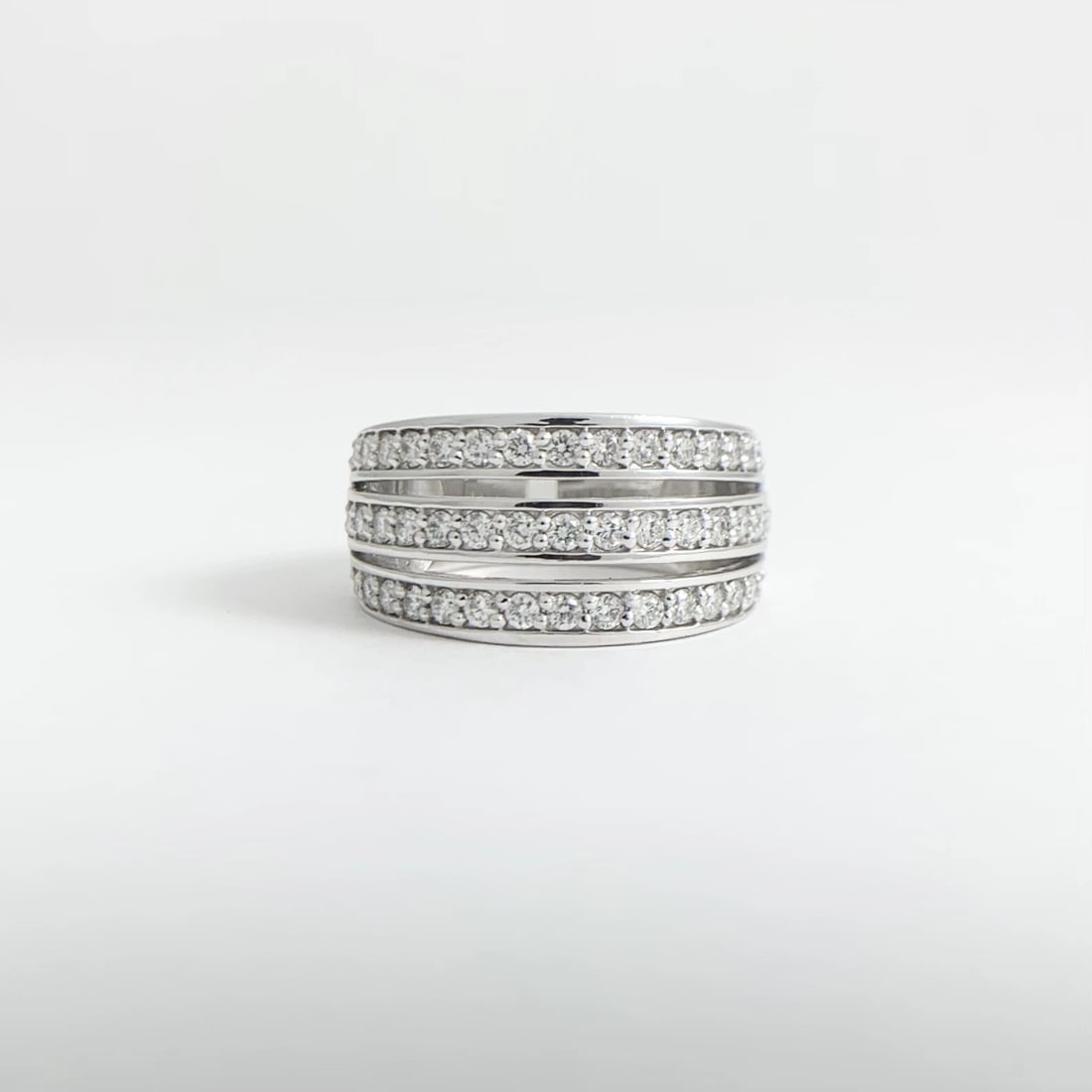 Wide 3-Row Round Diamond Ring Statement Band 14K White Gold, .66 CTW - 6