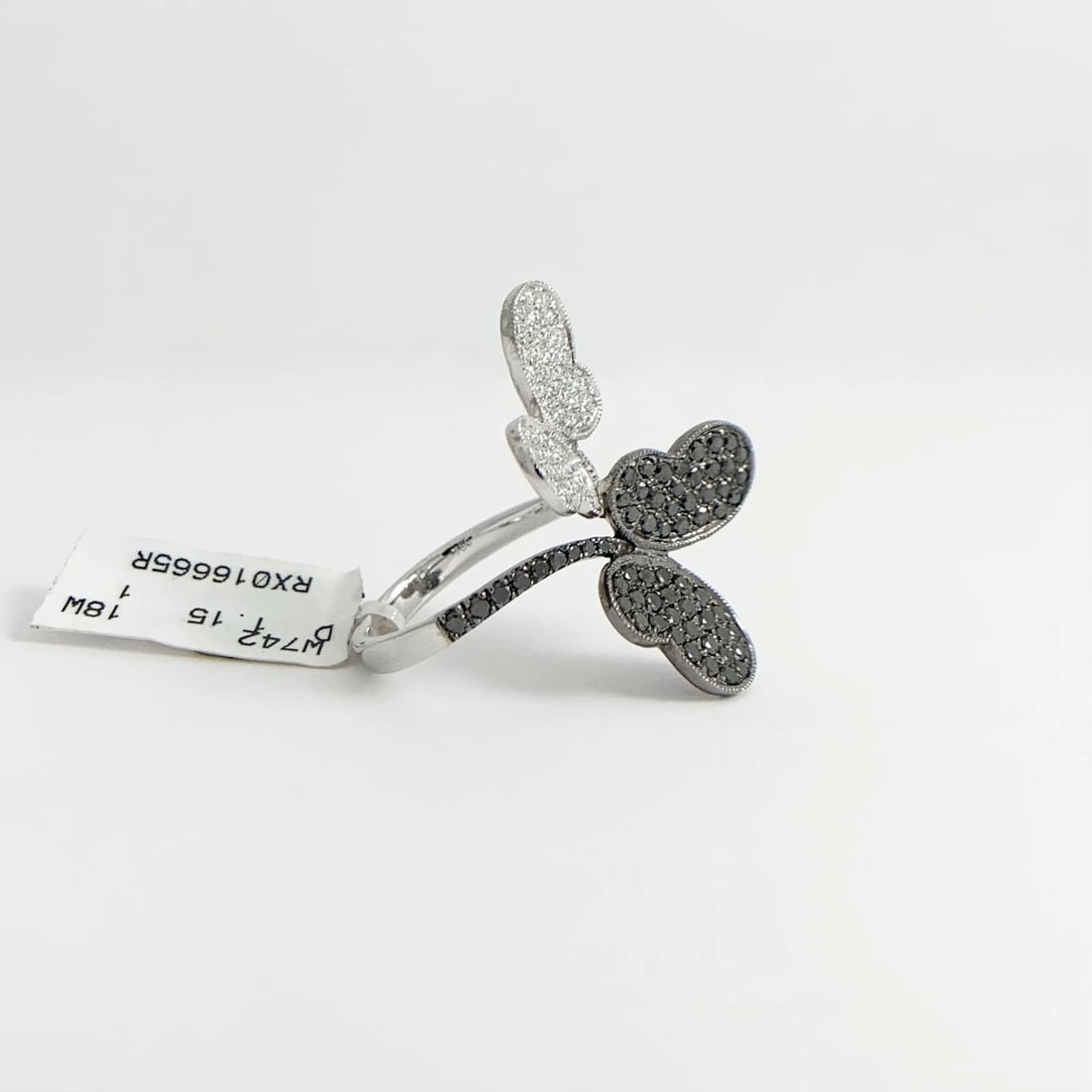 Black and White Pave Diamond Butterfly Statement Ring 18K White Gold, 1.15 CTW - 7