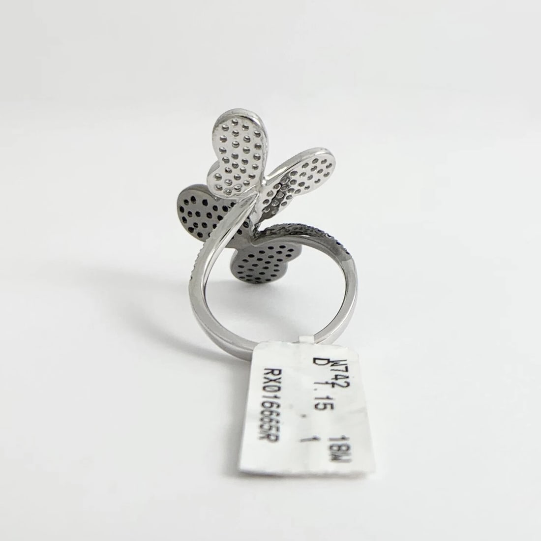 Black and White Pave Diamond Butterfly Statement Ring 18K White Gold, 1.15 CTW - 8
