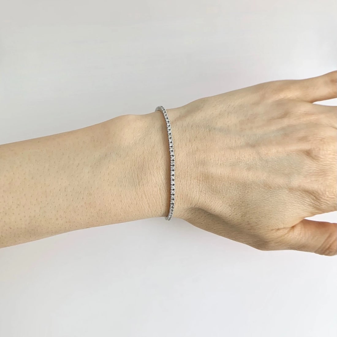 Thin Round Diamond Tennis Bracelet 14K White Gold, 7 Inches, 1.25 CTW - 2