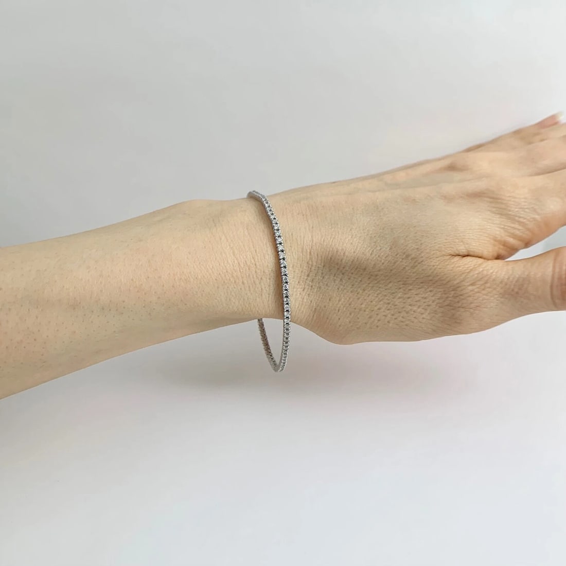 Thin Round Diamond Tennis Bracelet 14K White Gold, 7 Inches, 1.25 CTW - 3