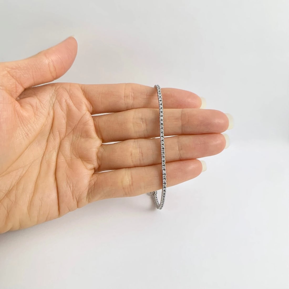 Thin Round Diamond Tennis Bracelet 14K White Gold, 7 Inches, 1.25 CTW - 6