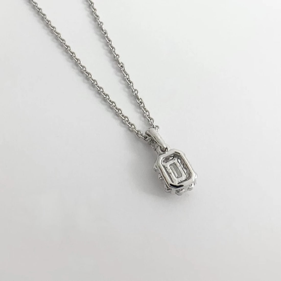 Emerald Cut Diamond Halo Pendant Necklace 14K White Gold, .72 CTW - 8