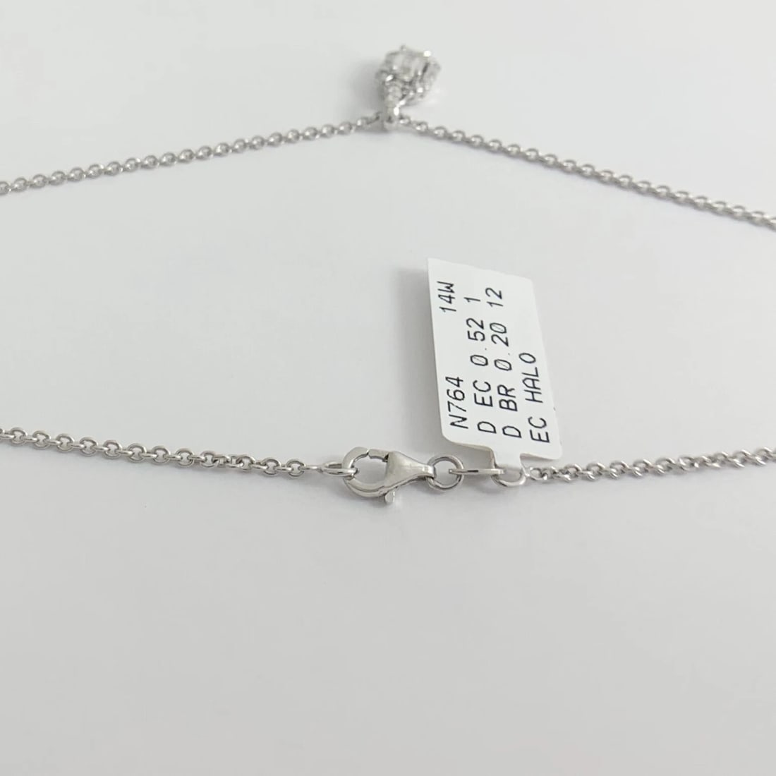 Emerald Cut Diamond Halo Pendant Necklace 14K White Gold, .72 CTW - 9