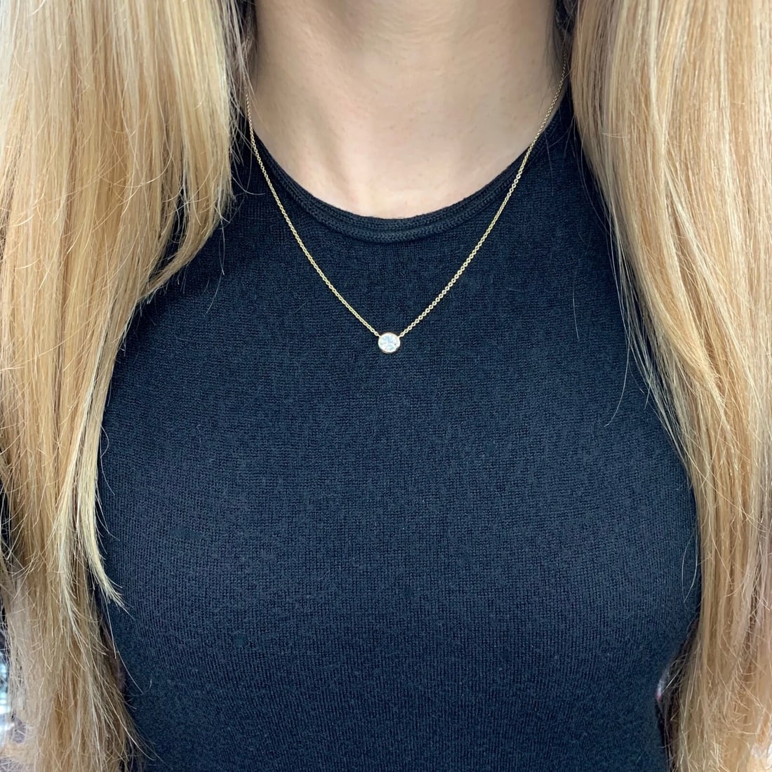 Solitaire Diamond Bezel Pendant Necklace 14K Yellow Gold .56 CT, 16 Inches - 5