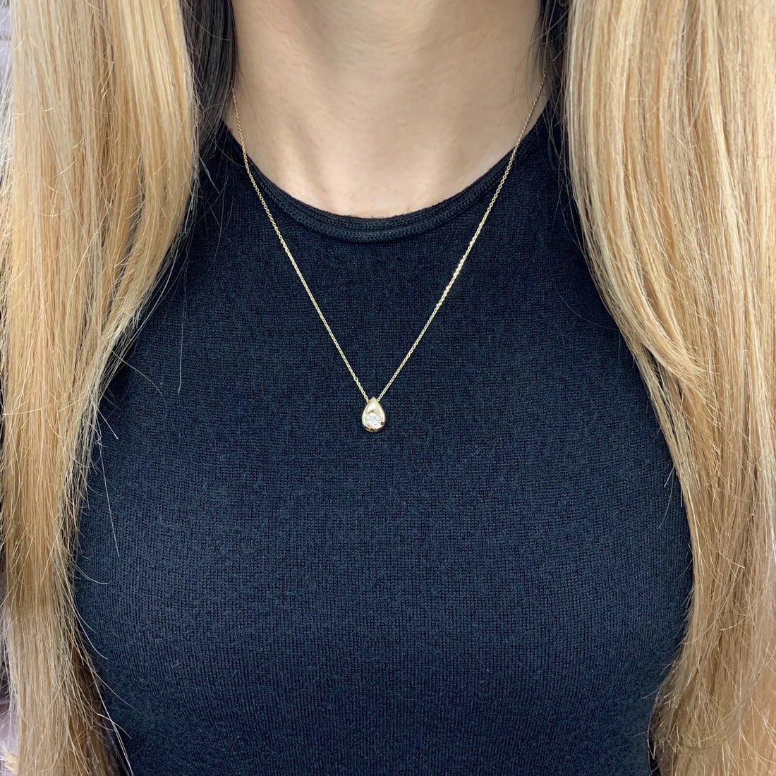 Solitaire Diamond Teardrop Pendant Necklace 14K Yellow Gold .40 CT, 17 Inches - 5