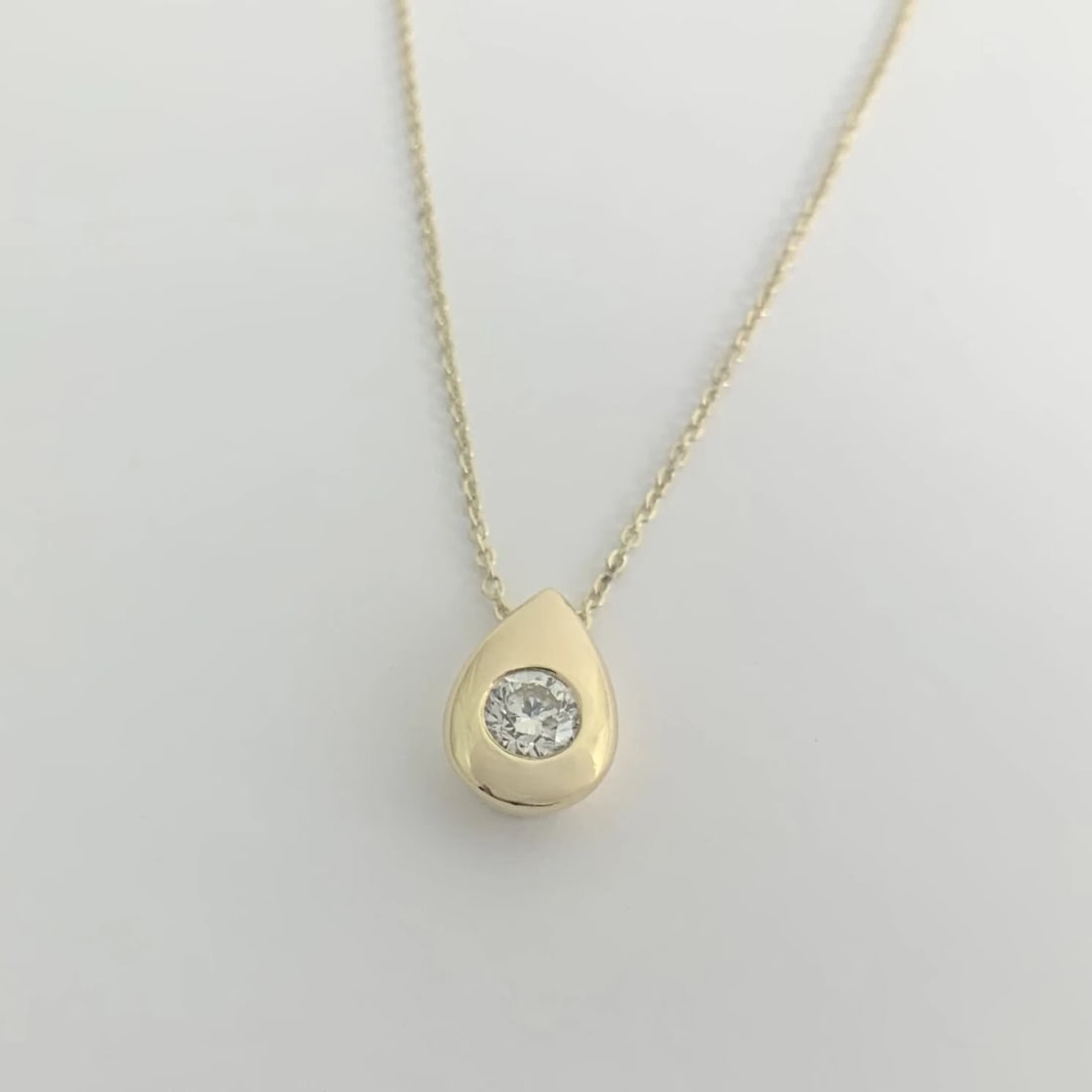Solitaire Diamond Teardrop Pendant Necklace 14K Yellow Gold .40 CT, 17 Inches - 6