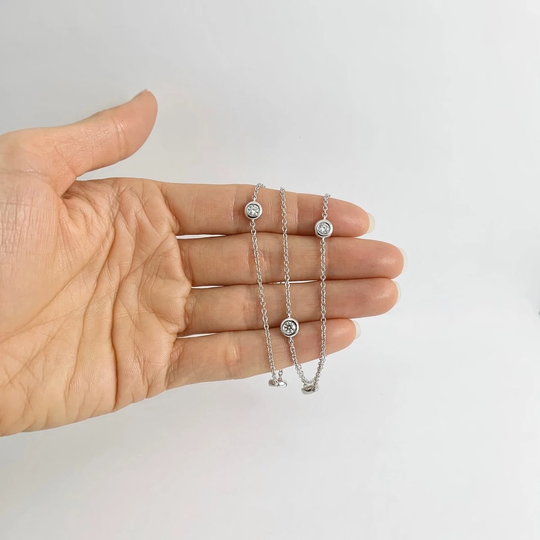 Round Diamond Bezel Station Necklace 14K White Gold 1.09 CTW, 17.5 Inches - 2