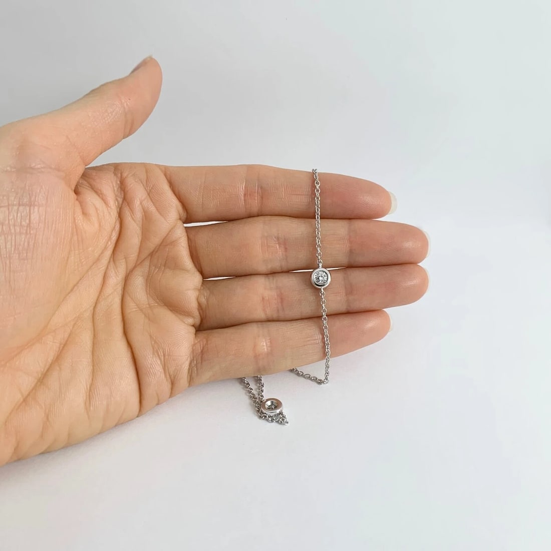 Round Diamond Bezel Station Necklace 14K White Gold 1.09 CTW, 17.5 Inches - 3