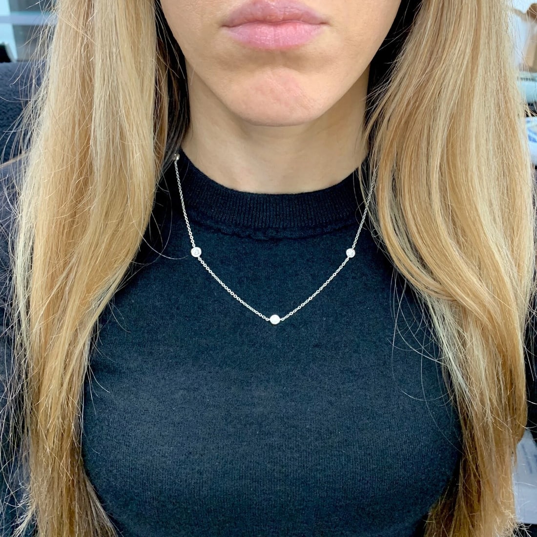 Round Diamond Bezel Station Necklace 14K White Gold 1.09 CTW, 17.5 Inches - 4