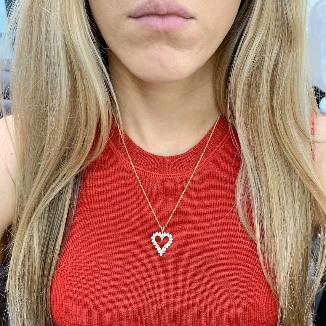 Open Heart Diamond Pendant Necklace 14K Yellow Gold, 1.10 CTW, 4.69 Grams - 4