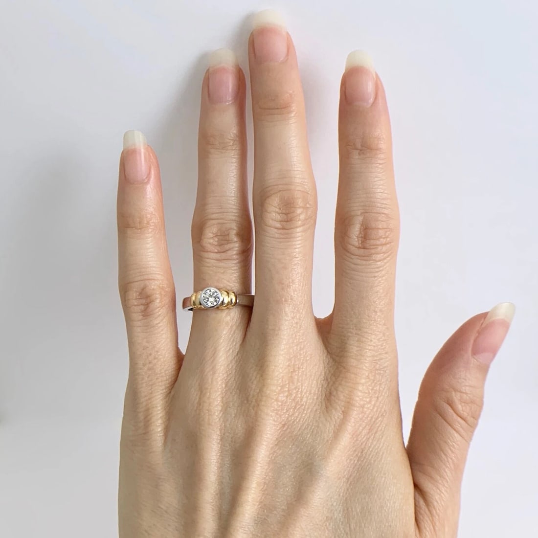 Two-Tone Round Bezel Diamond Ring 18K White Yellow Gold .32 CT - 4