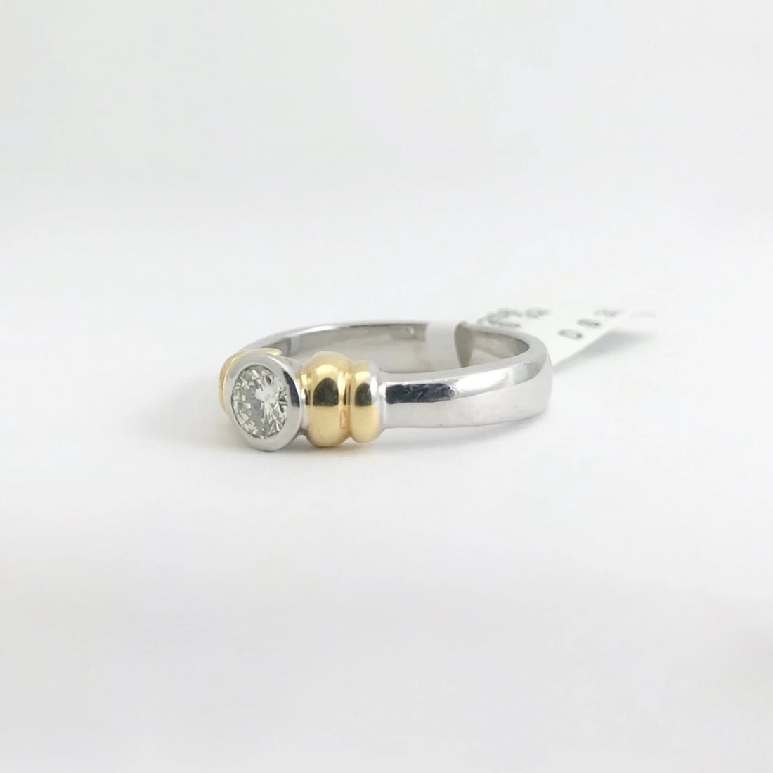 Two-Tone Round Bezel Diamond Ring 18K White Yellow Gold .32 CT - 9