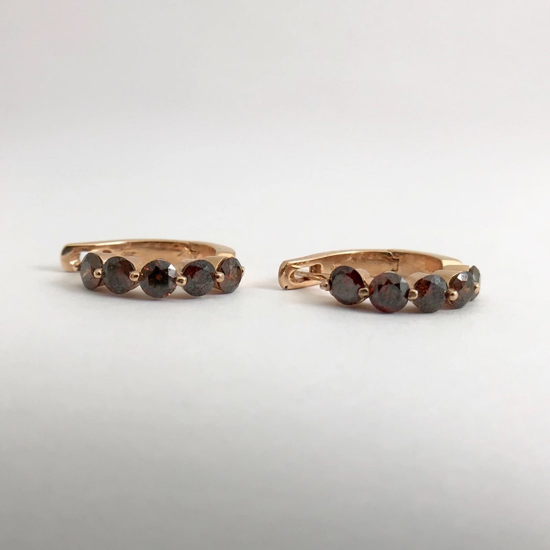 Fancy Brown Diamond Huggie Hoop Earrings in 14K Rose Gold, 1.25 CTW, 3.82 Grams - 7