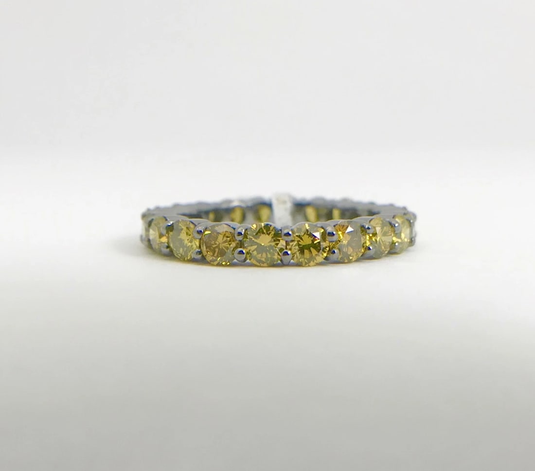 Yellow Diamond Eternity Band Ring 18K Black White Gold, 2.50 CTW, Size 6.75 - 9