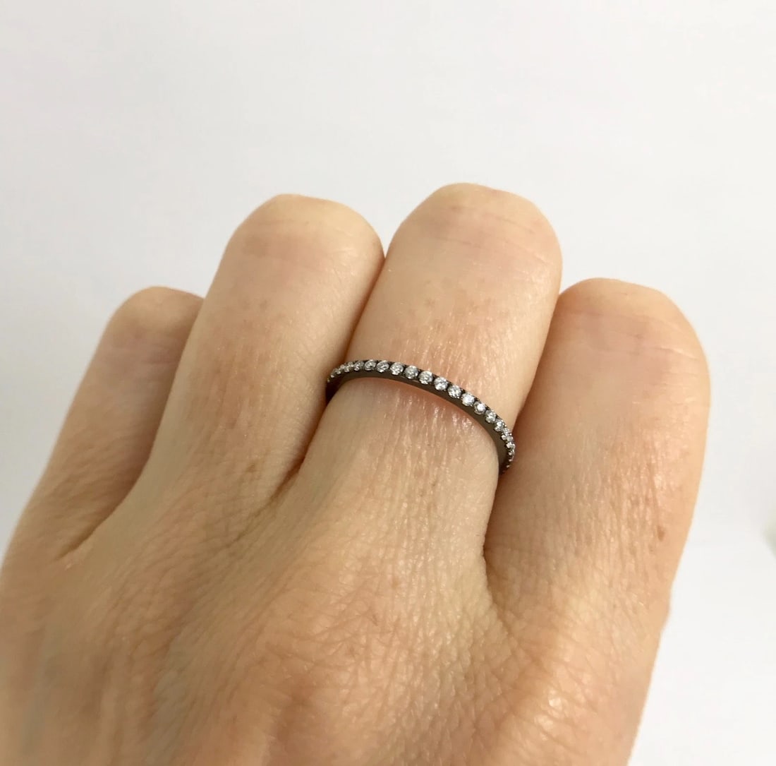 Diamond Eternity Band Ring 18K Black White Gold .40 CTW Size 5.25, 1.05 Grams - 4