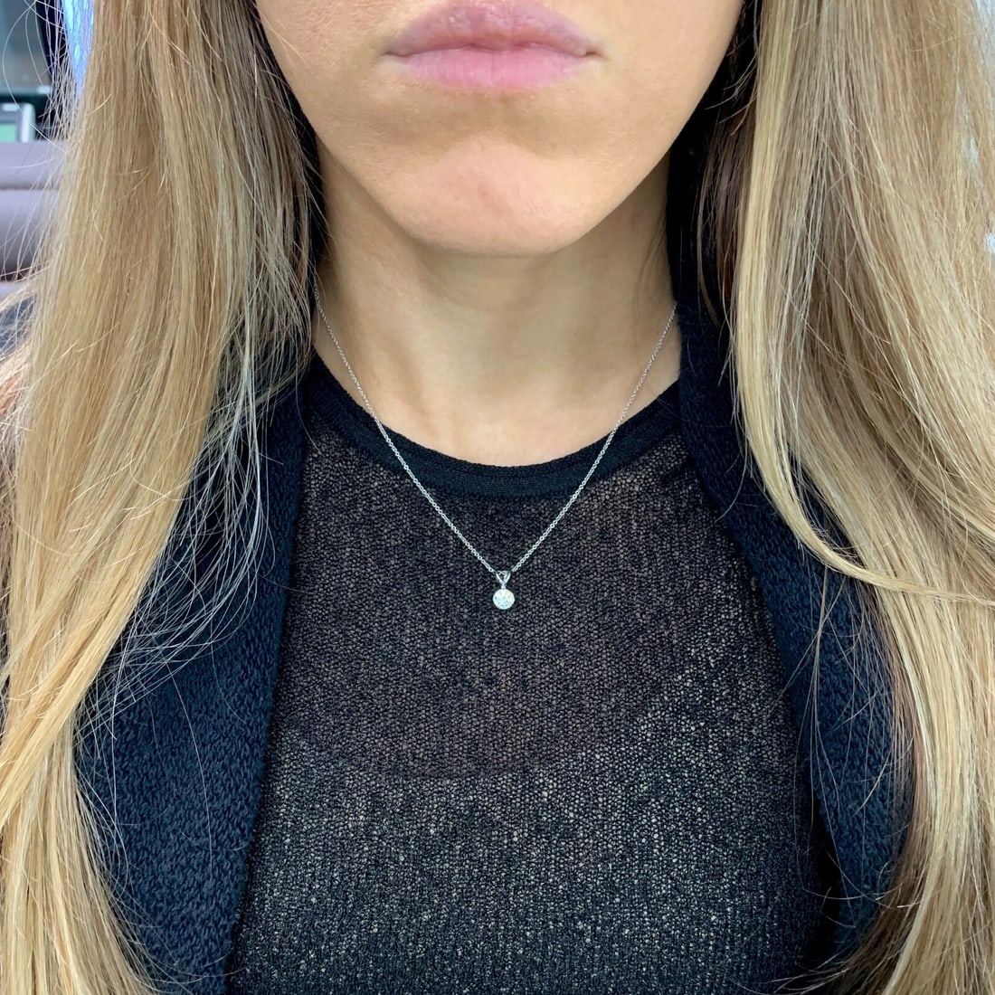 Round Diamond Solitaire Bezel Pendant Necklace 14K White Gold, .60 CT, 2.20 Gram - 4