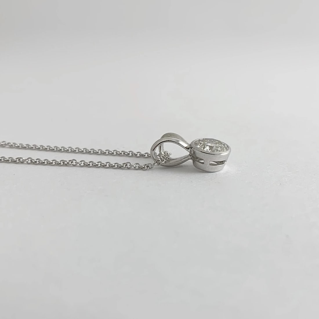 Round Diamond Solitaire Bezel Pendant Necklace 14K White Gold, .60 CT, 2.20 Gram - 6