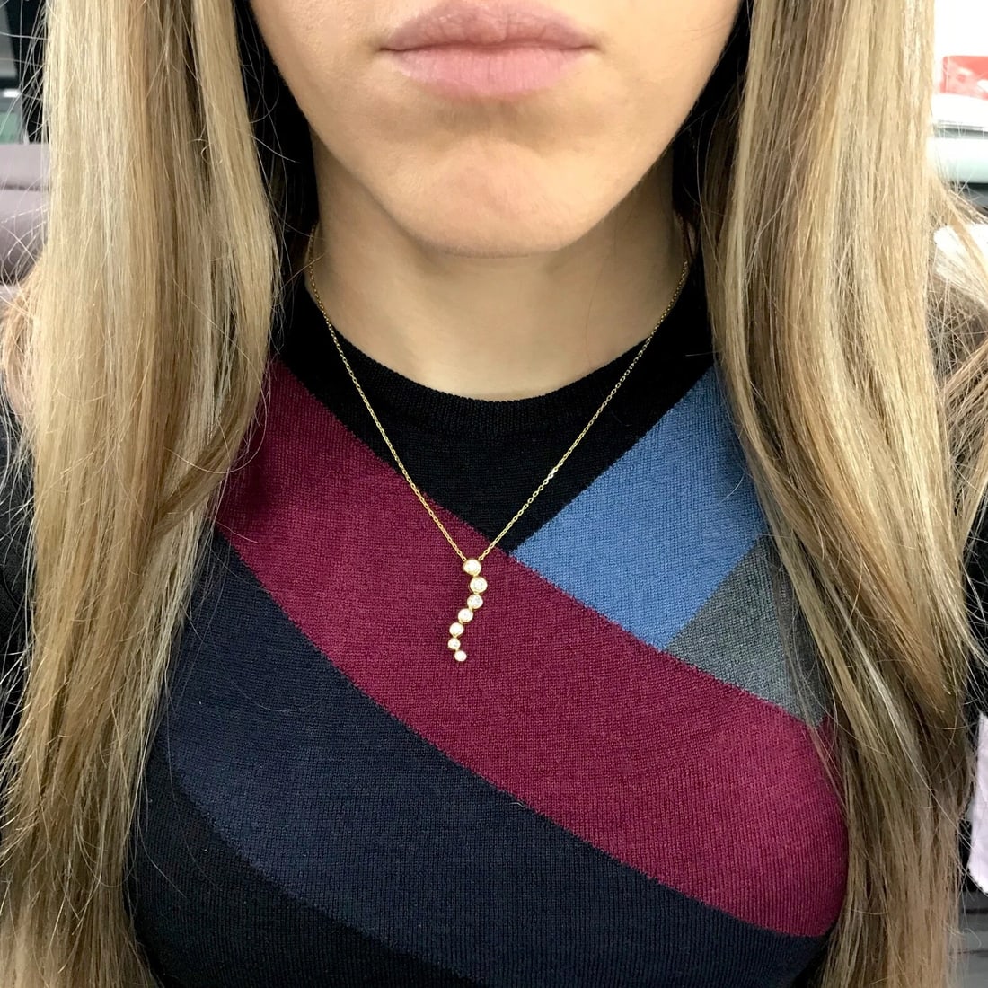 Diamond Bezel Journey Pendant Necklace 14K Yellow Gold, .80 CTW, 4.56 Grams - 4