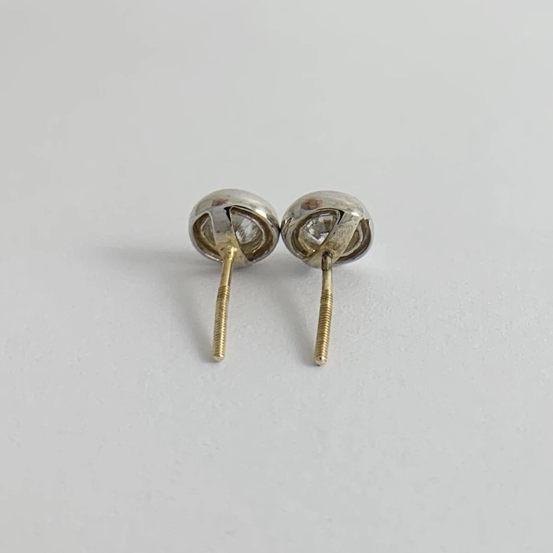Round Diamond Bezel Stud Earrings Two-Tone 14K White Yellow Gold .52 CTW, 1.23 G - 7