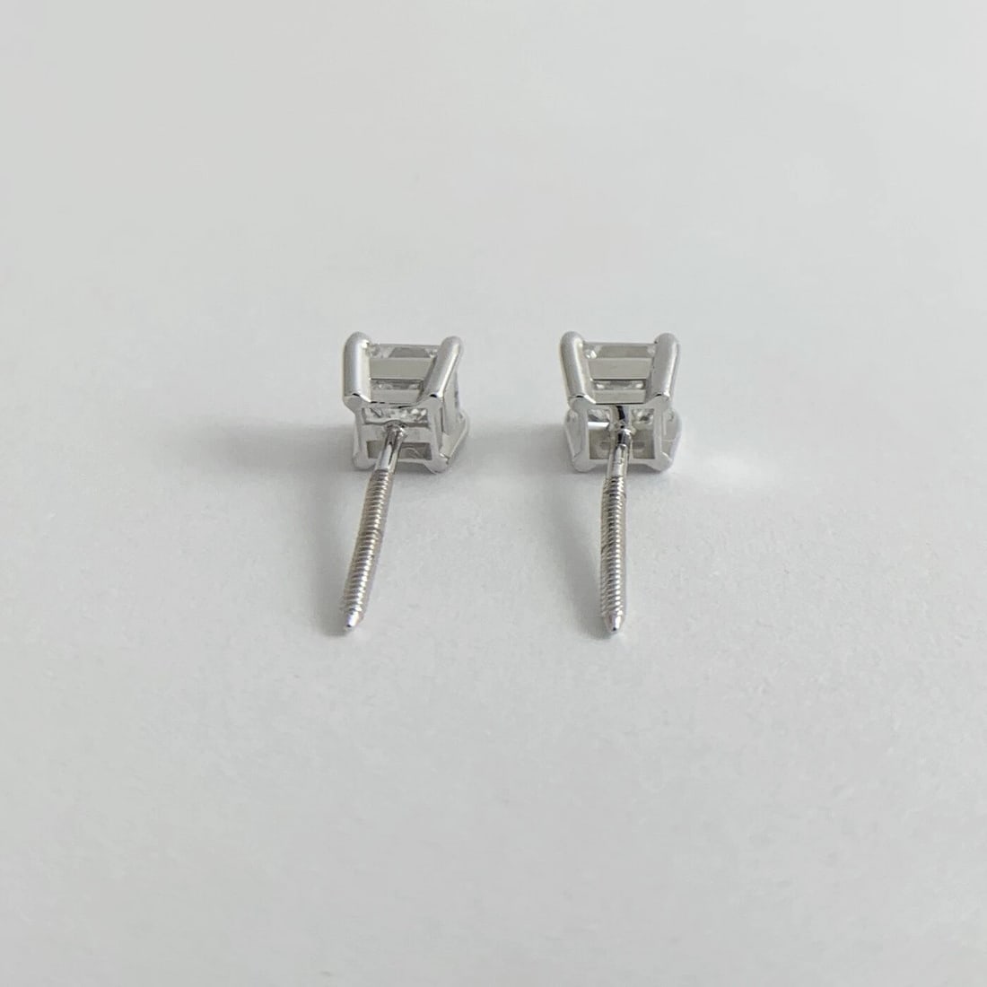 Princess Cut Diamond Stud Earrings 14K White Gold Basket Screw Backs, 1.22 CTW - 7