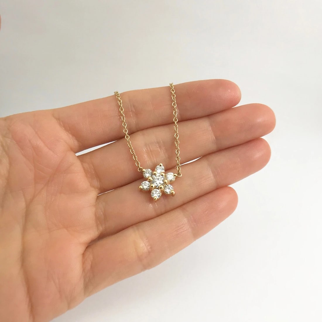 Round Diamond Flower Cluster Pendant Necklace 14K Yellow Gold, 1.40 CTW - 2