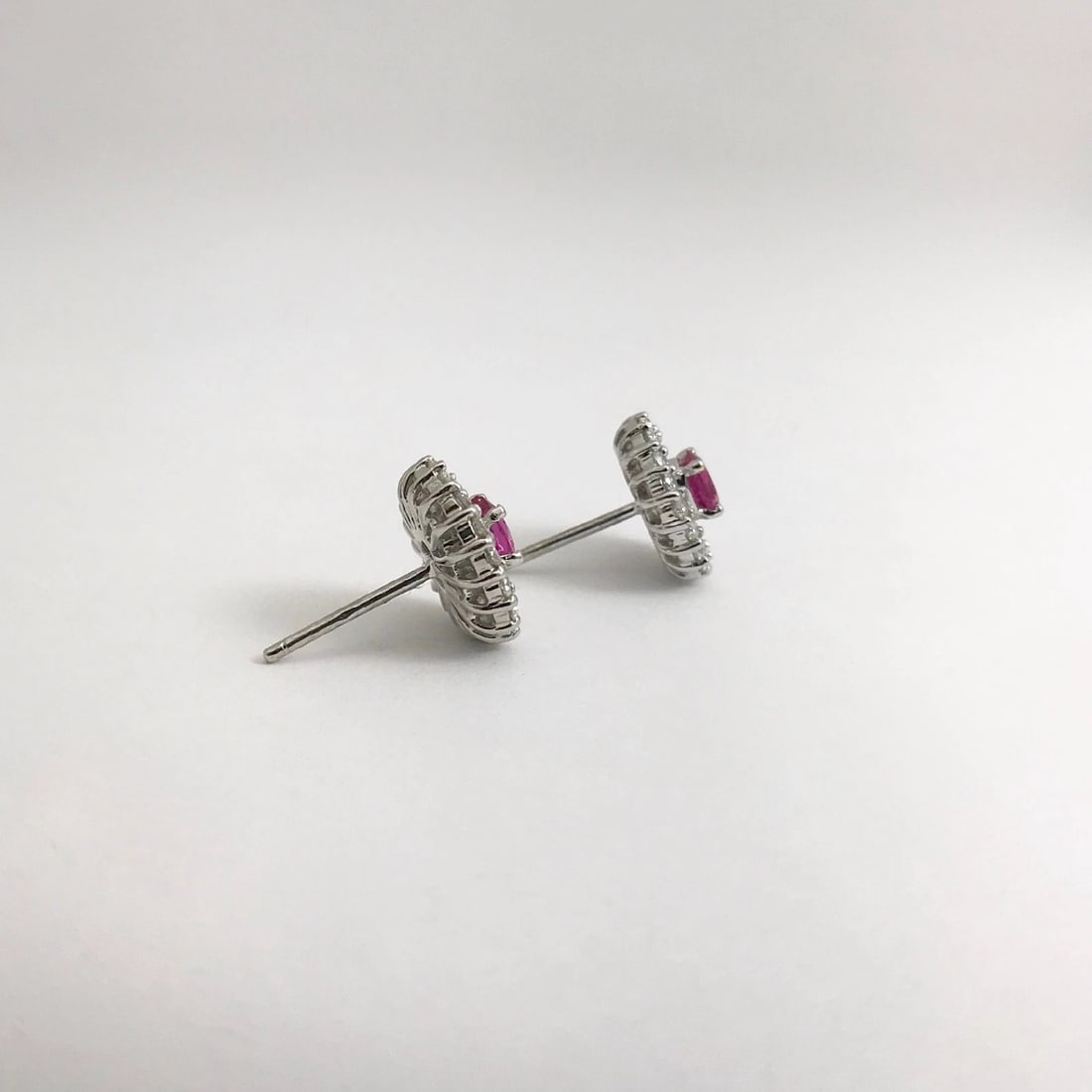 Pink Sapphire Diamond Halo Stud Earrings in 18K White Gold, 2.65 CTW, 4.01 Grams - 9